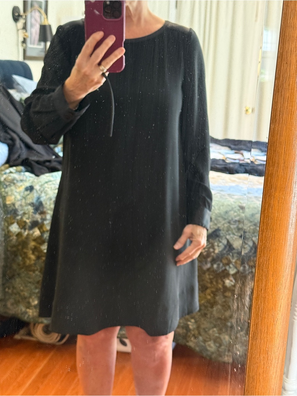 Eileen Fisher Black Long-Sleeve Shift Dress